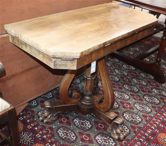 A William IV rosewood folding card table W.92cm